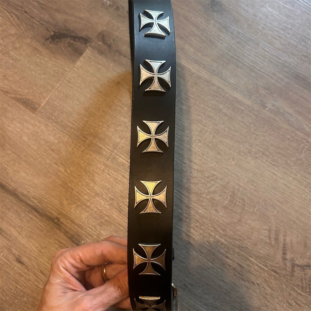 Eagle Leather Belt Mens One Size Black Maltese Cross Conchos Single